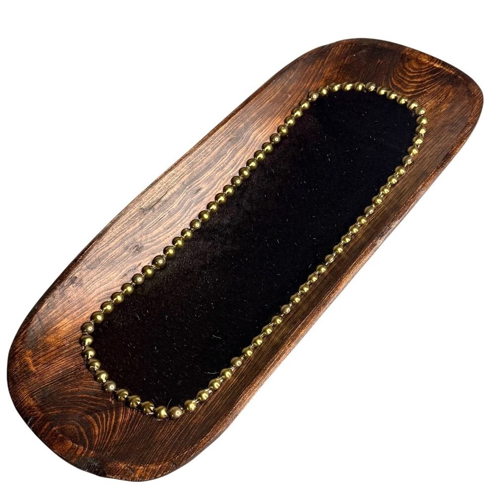 Western Dough Bowl Wood Leather Black Hair Cowhide Metal Bead Brass Tack Rustic